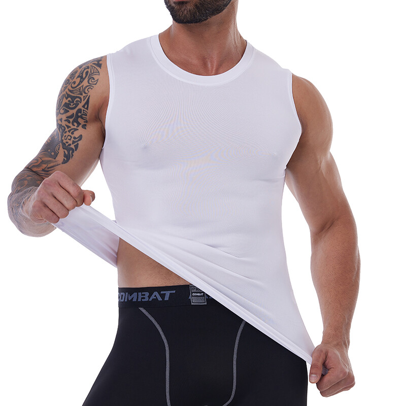 Mens Slimming Tummy Body Shaper Vest Compression T-Shirt Fitness Muscle Tank Top