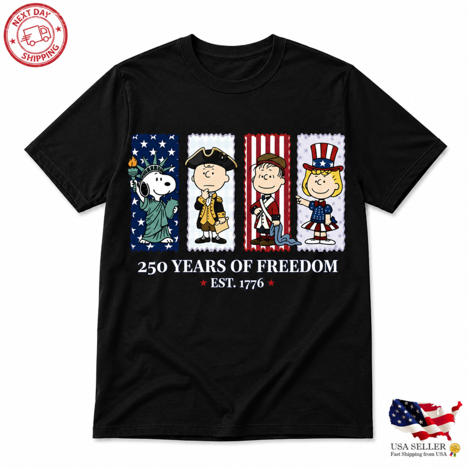 Snoopy America 250 Shirt Peanuts July 4th Patriotic USA Anniversary Tee