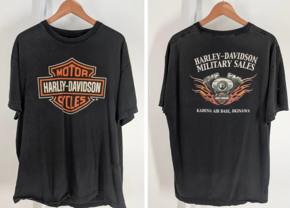 Harley Davidson Vintage 90s Y2K Okinawa Japan Kadena Flames Thrash Fade T-Shirt