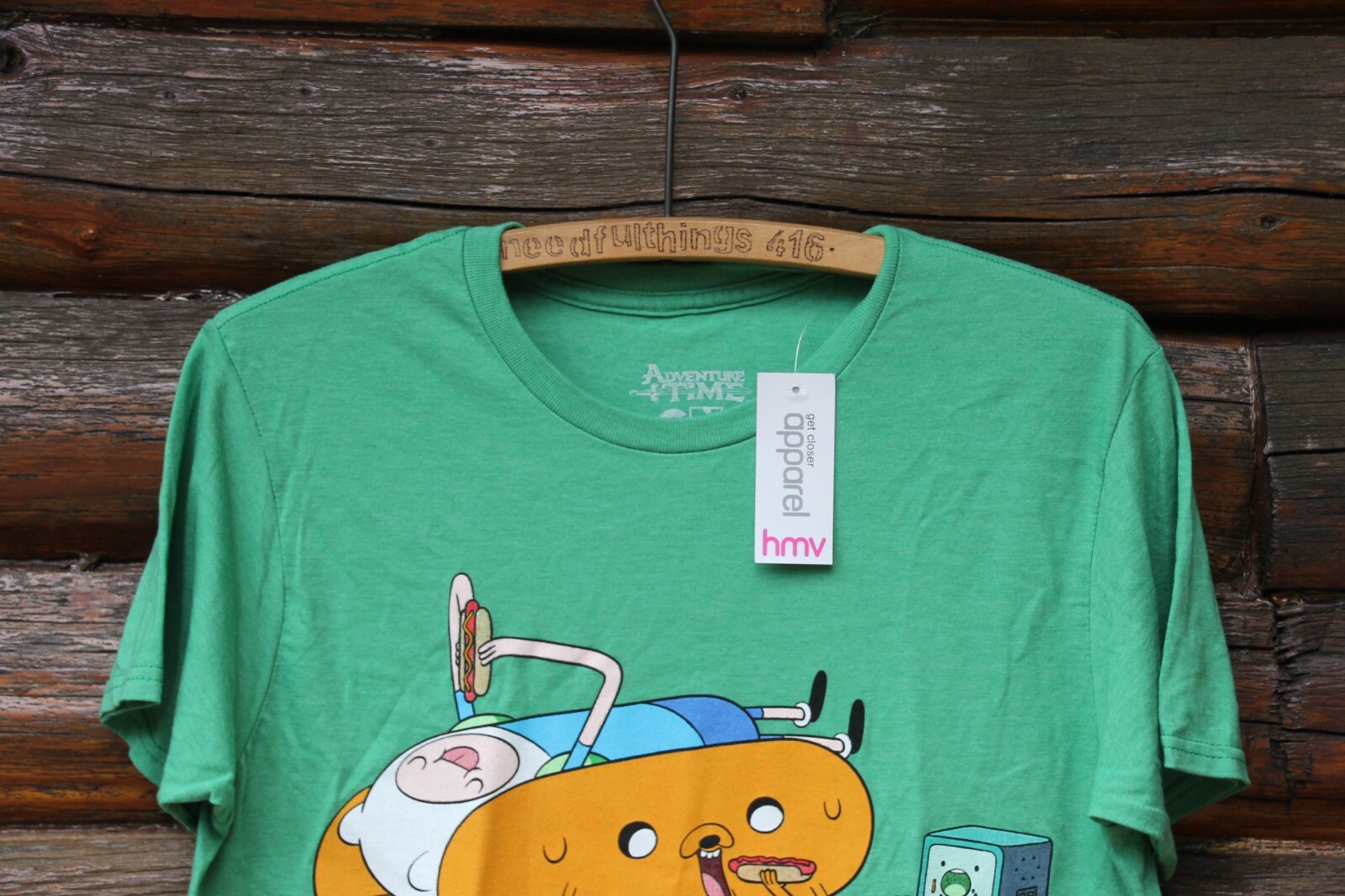 Adventure Time Cartoon Network Jake Finn BMO Hot Dog Green Shirt Size Medium NWT