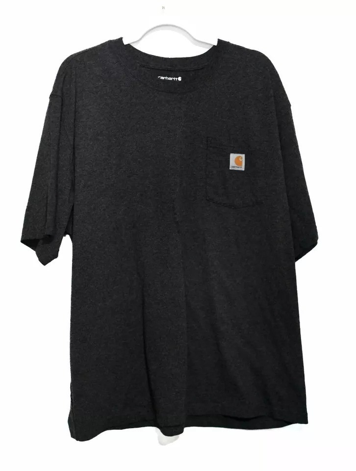 Carhartt Mens Black T-Shirt Solid Cotton Short Sleeve Round Neck Pocket Size XL