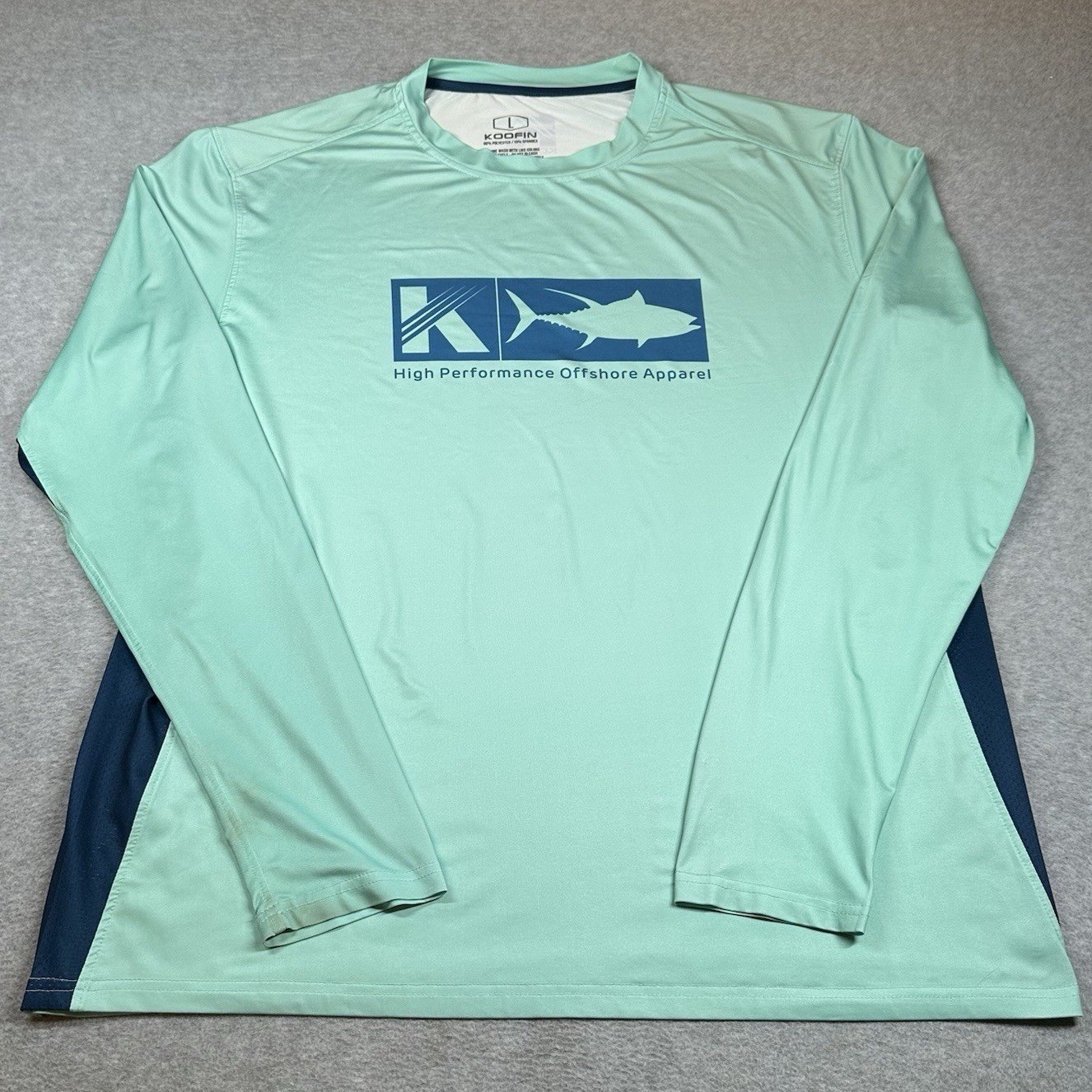 Koofin Gear Shirt Mens L Blue Green High Performance Fishing Boating NOTE