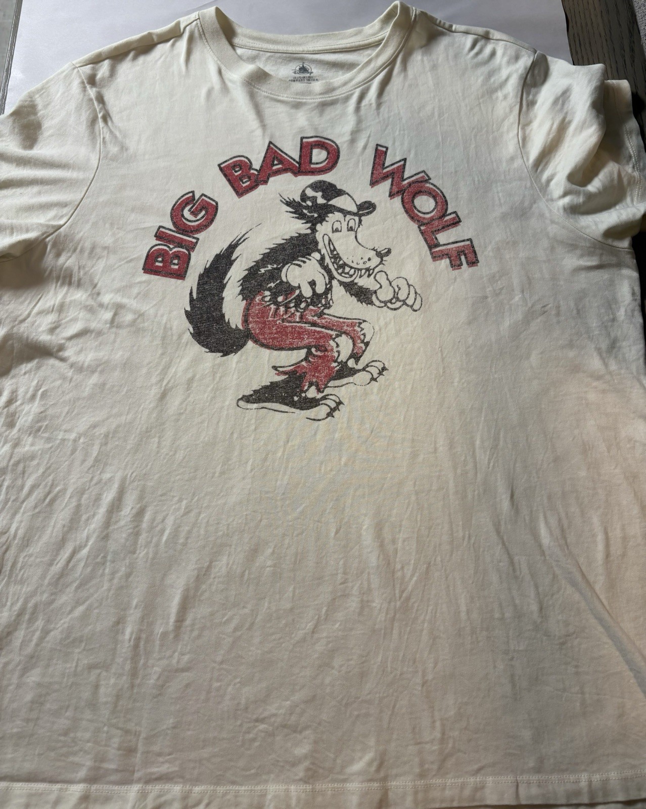 Disney Collection Men’s Big Bad Wolf T-Shirt Off White Crew Neck L