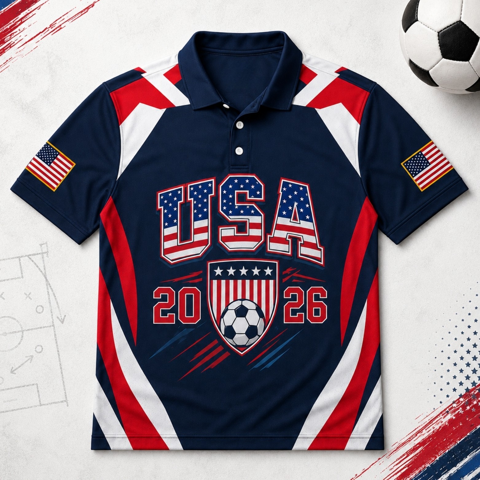 USA Soccer 2026 Golf Shirt Men Patriotic American Flag Soccer Fan Polo (S-5XL)