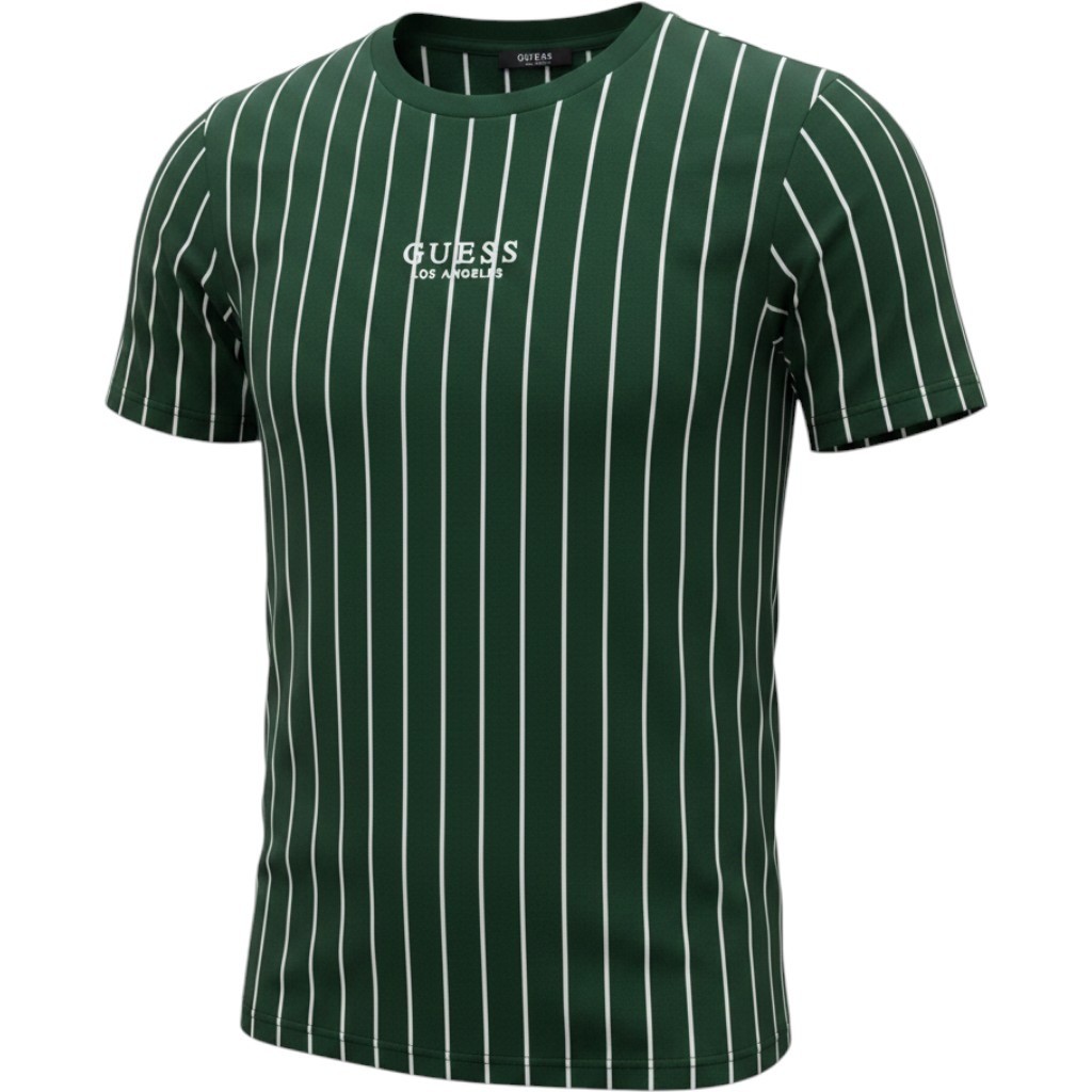 GUESS Y2K Green Pinstripe Tee Preppy Streetwear Old Money Shirt Size Small