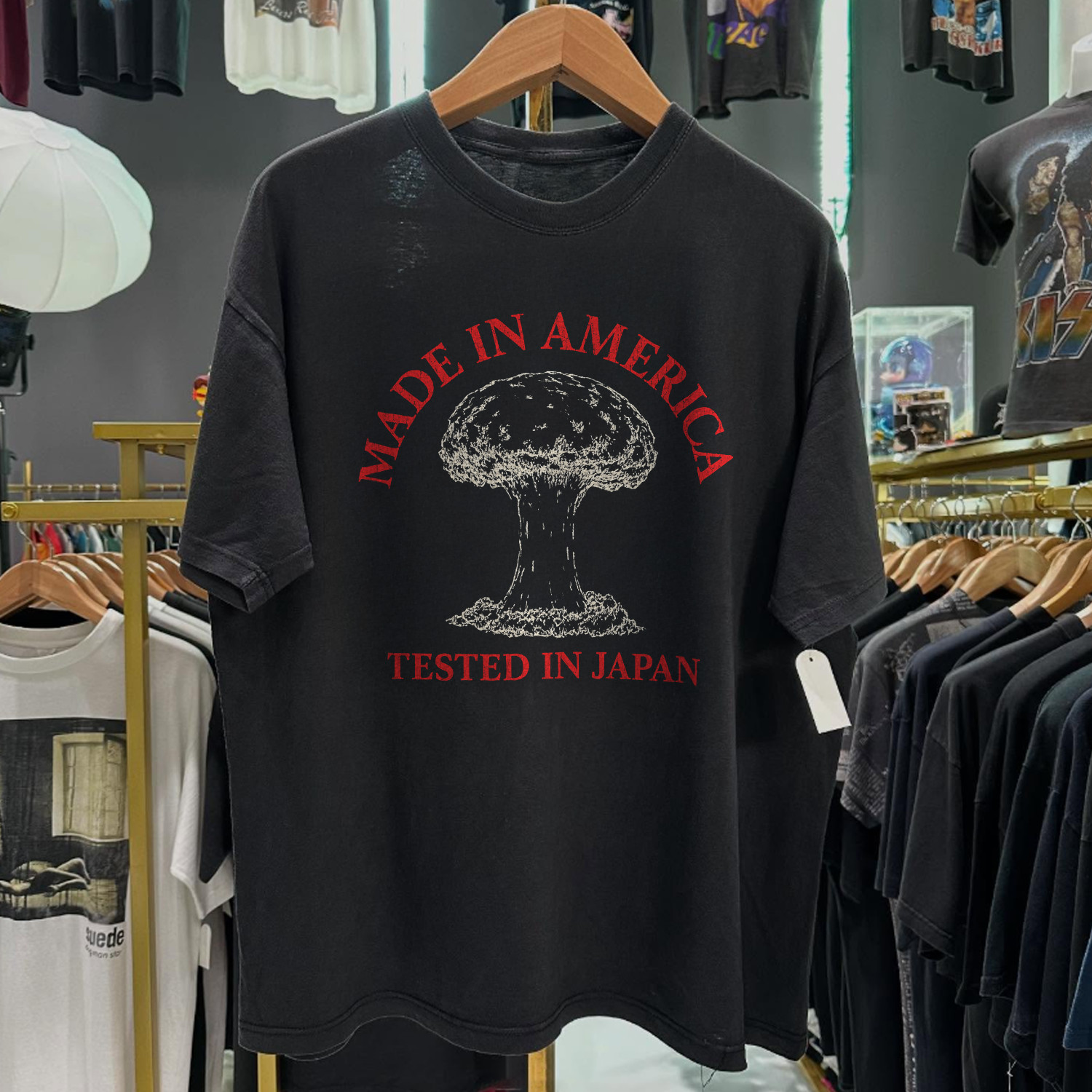 90s Made In America ‘Tested In Japan’ Washed T-Shirt Black L