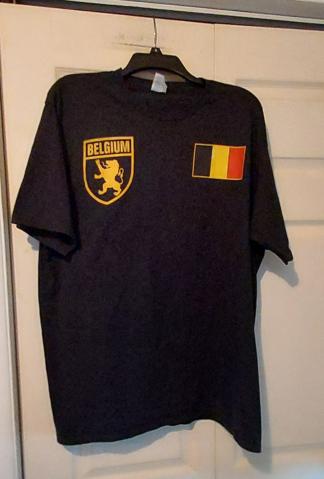 Port & Company XL Black Belgium Flag Coat Of Arms Cotton T Shirt Tee