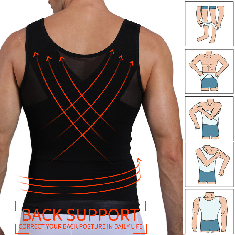 Men’s Slimming Body Shaper Vest Chest Compression Shirts Tank Gynecomastia Moobs