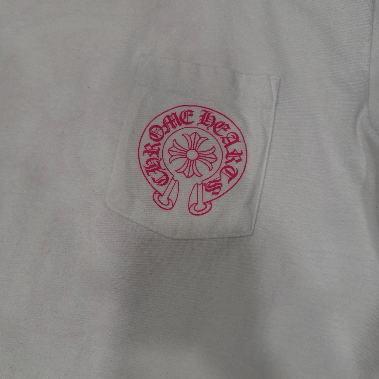 Chrome Hearts Horseshoe Plus Logo Pocket Short Sleeve Tee Shirt White Pink Large