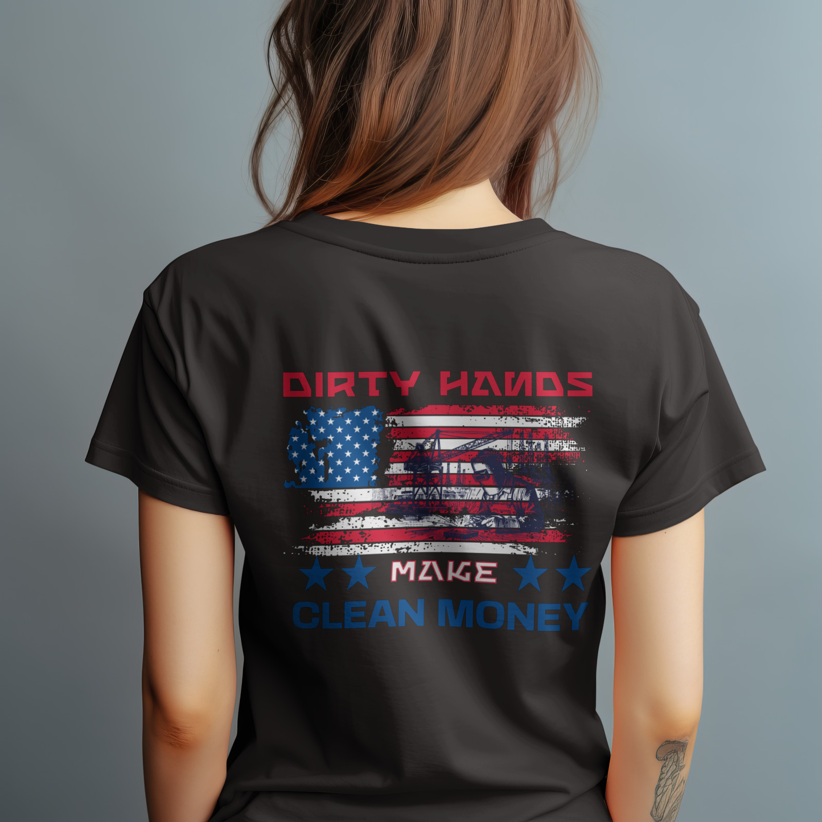 Dirty Hands Clean Money Shirt Blue Collar Work Mechanic Tee Back Print