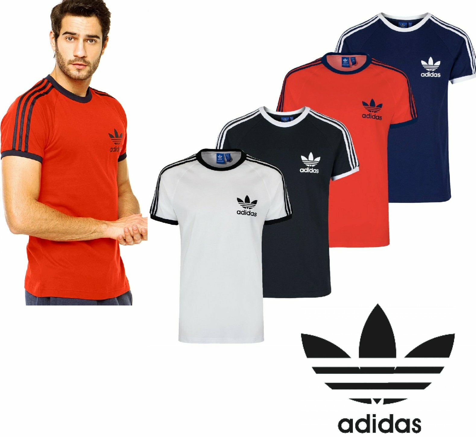 Adidas Originals California Men’s T-Shirt Trefoil Retro 3-Stripes Short Sleeve