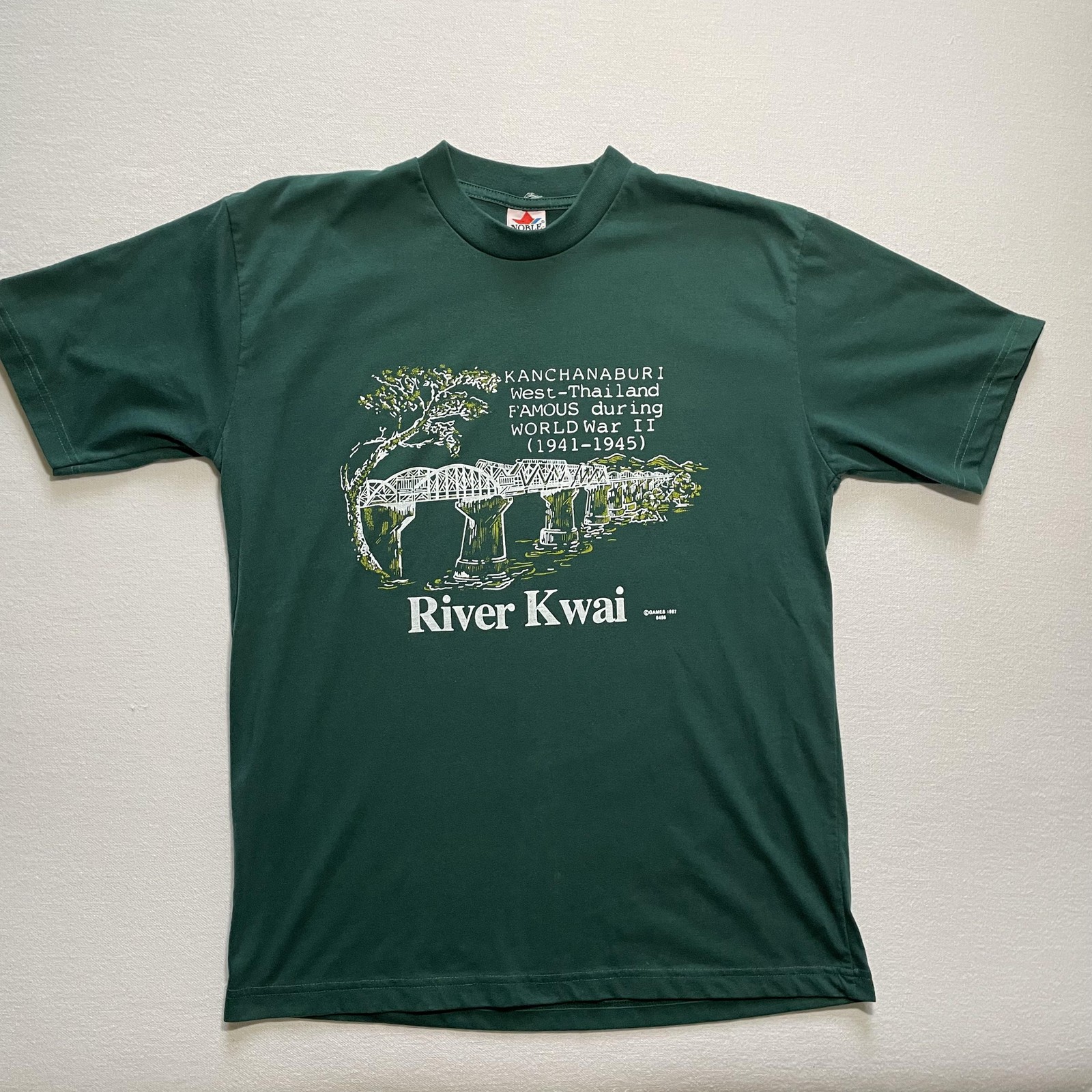 Vintage Thailand WII Military Shirt Mens Medium Green River Kwai 1941 Thin 80s