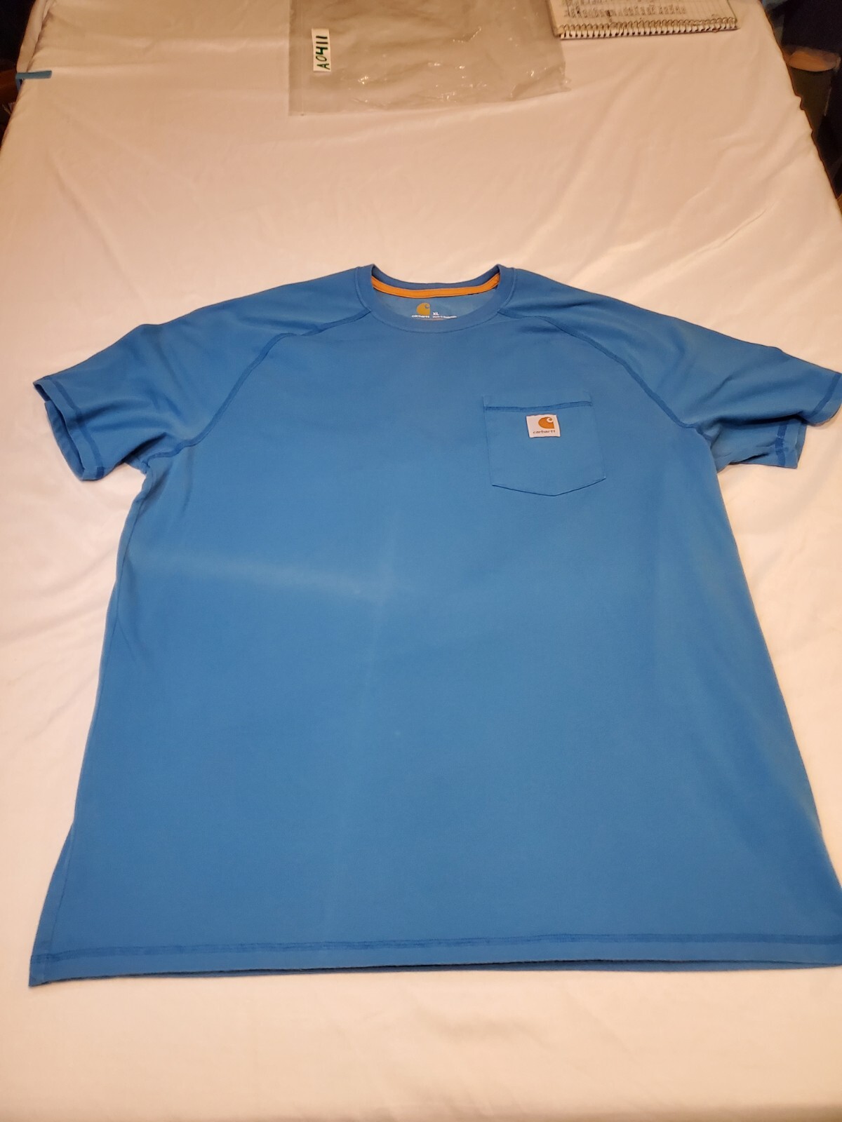 Carhartt T-Shirt Blue Short Sleeve Crew Neck Size XL Pocket 24×29.5 FADED AREAS
