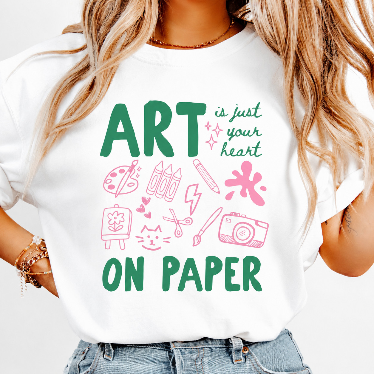 Art Is Just Your Heart On Paper Gift For Art Teacher Back To School T-Shirt