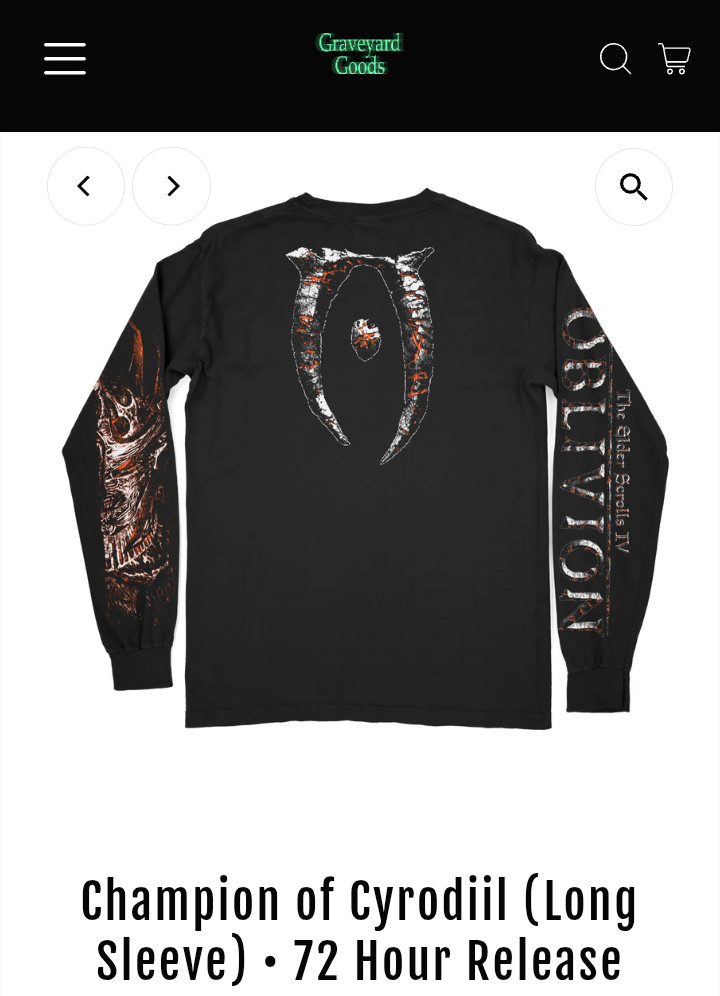 Graveyard Goods Large Long Sleeve Tee Oblivion Champion of Cyrodiil Never Worn