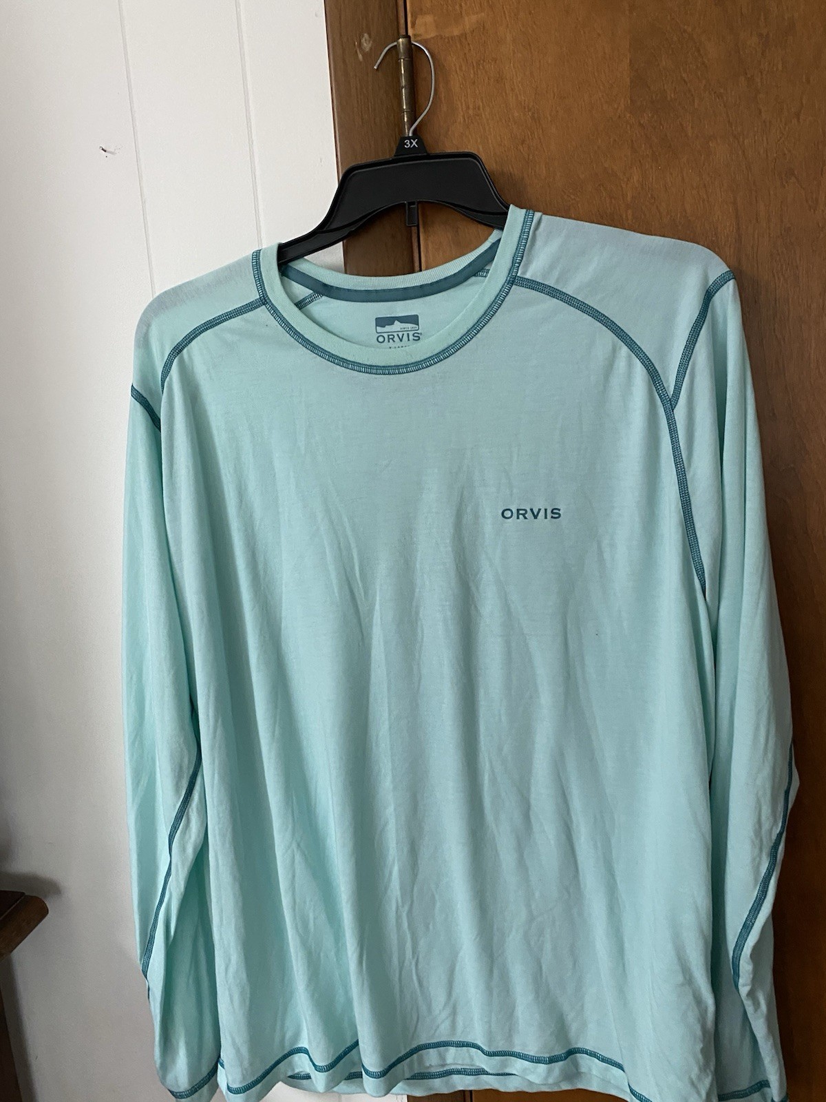 Orvis Light Blue XL Men’s Long Sleeve Crew Neck Knit Logo T-Shirt Poly/Cotton