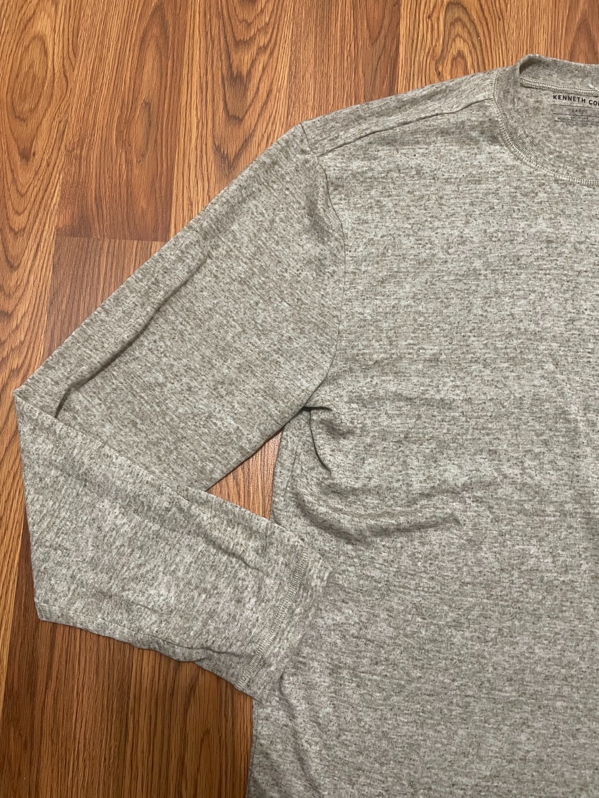 Kenneth Cole Techni-Co Long Sleeve Crew Neck Linen Tee Shirt Large Taupe Heather