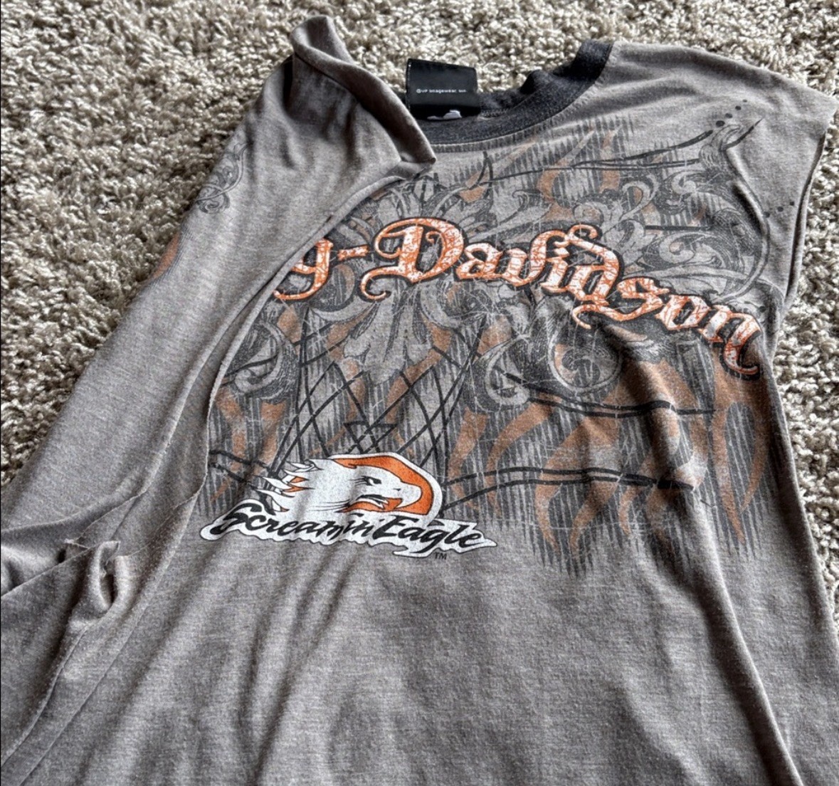 Harley-Davidson Vintage Screamin Eagle Men’s Cuff Off Grey Shirt Size XL