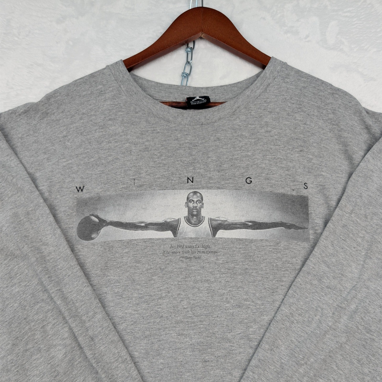 VTG Jordan T-Shirt Men’s Large Gray Nike Air Wings Michael Jordan Graphic LS 90s