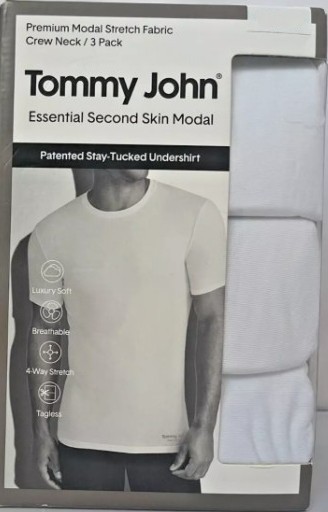 3 PACK TOMMY JOHN WHITE BLACK SECOND SKIN MODAL CREW NECK STAY TUCKED UNDERSHIRT