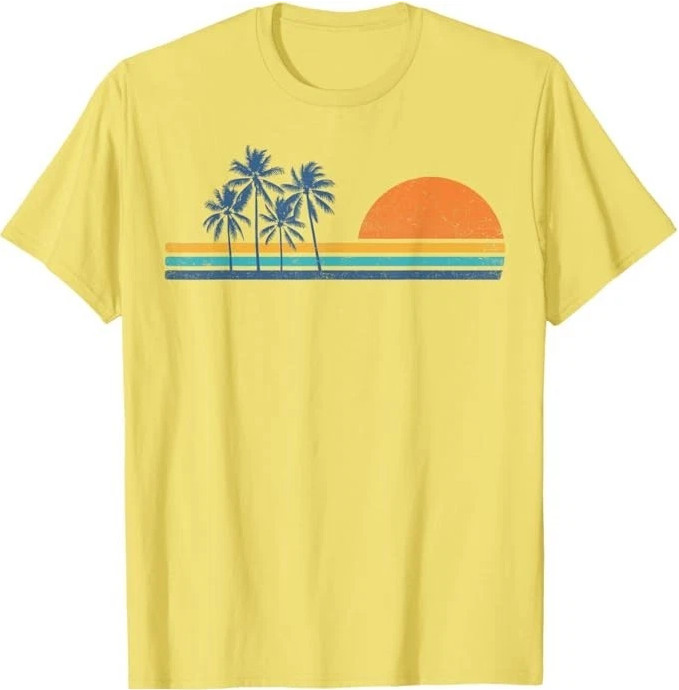 Retro 70s Sunset Palm Trees Vintage Tropical Beach Graphic T-Shirt 1