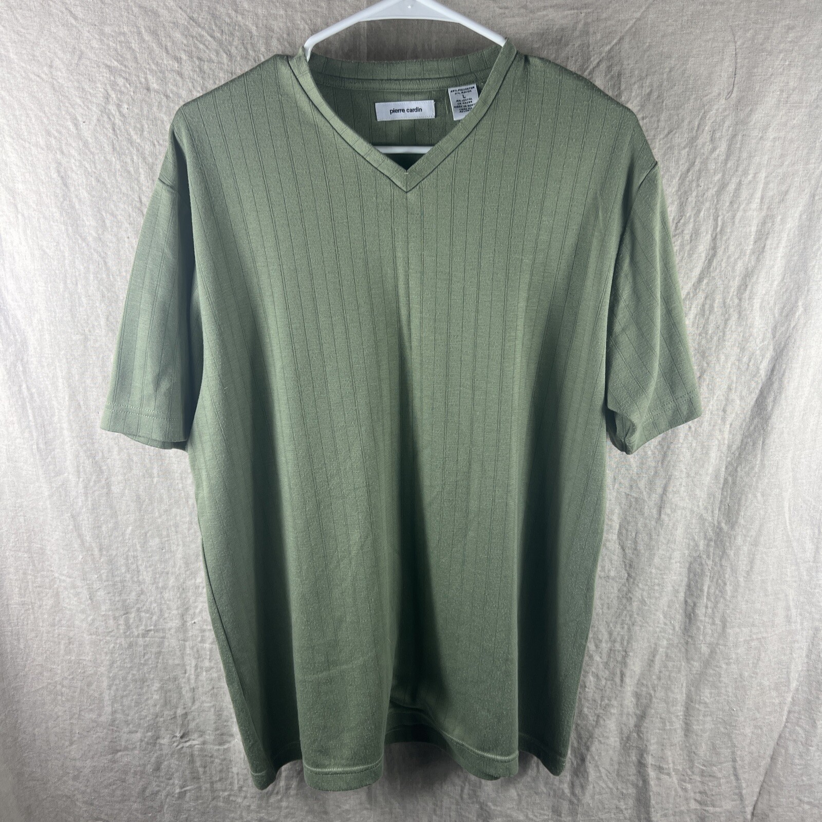 Pierre Cardin Men’s Green Short Sleeve V-Neck Casual Comfort Shirt Size Large