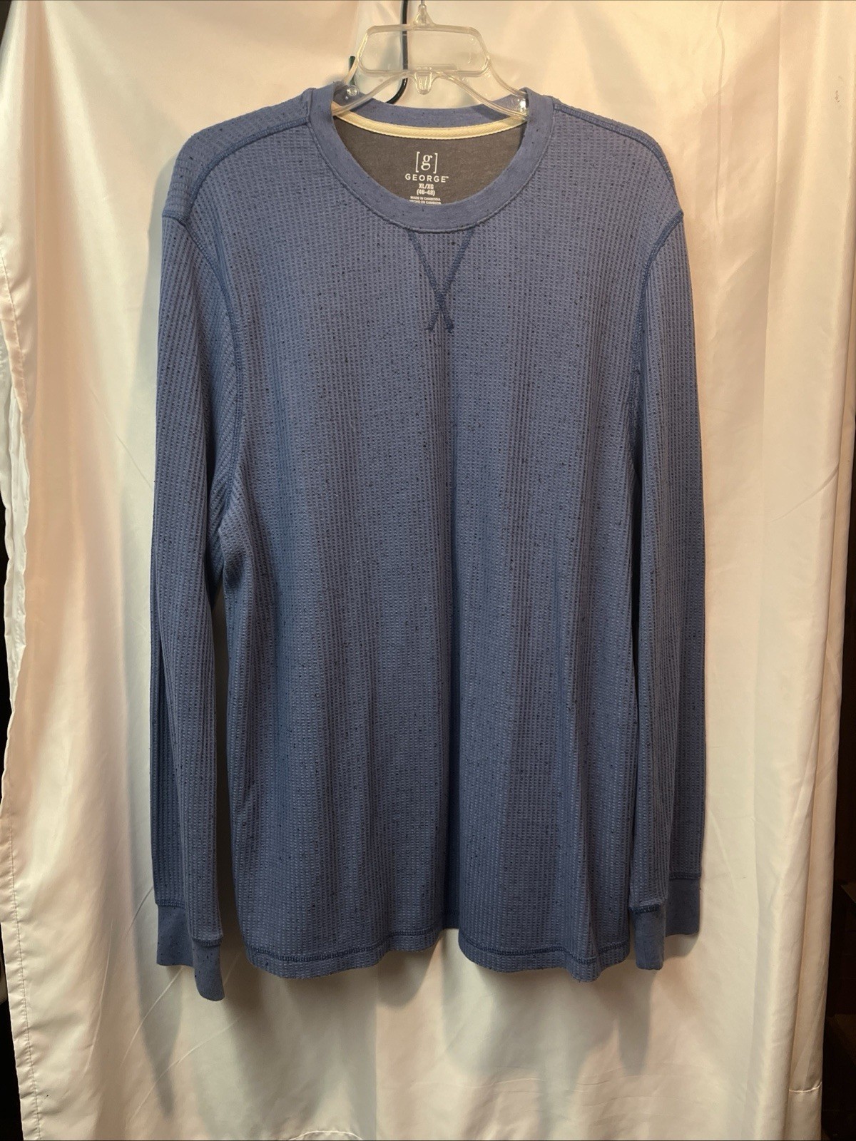 George Waffle Knit T Shirt Men XL Heather Blue Long Sleeve Crewneck Stretch