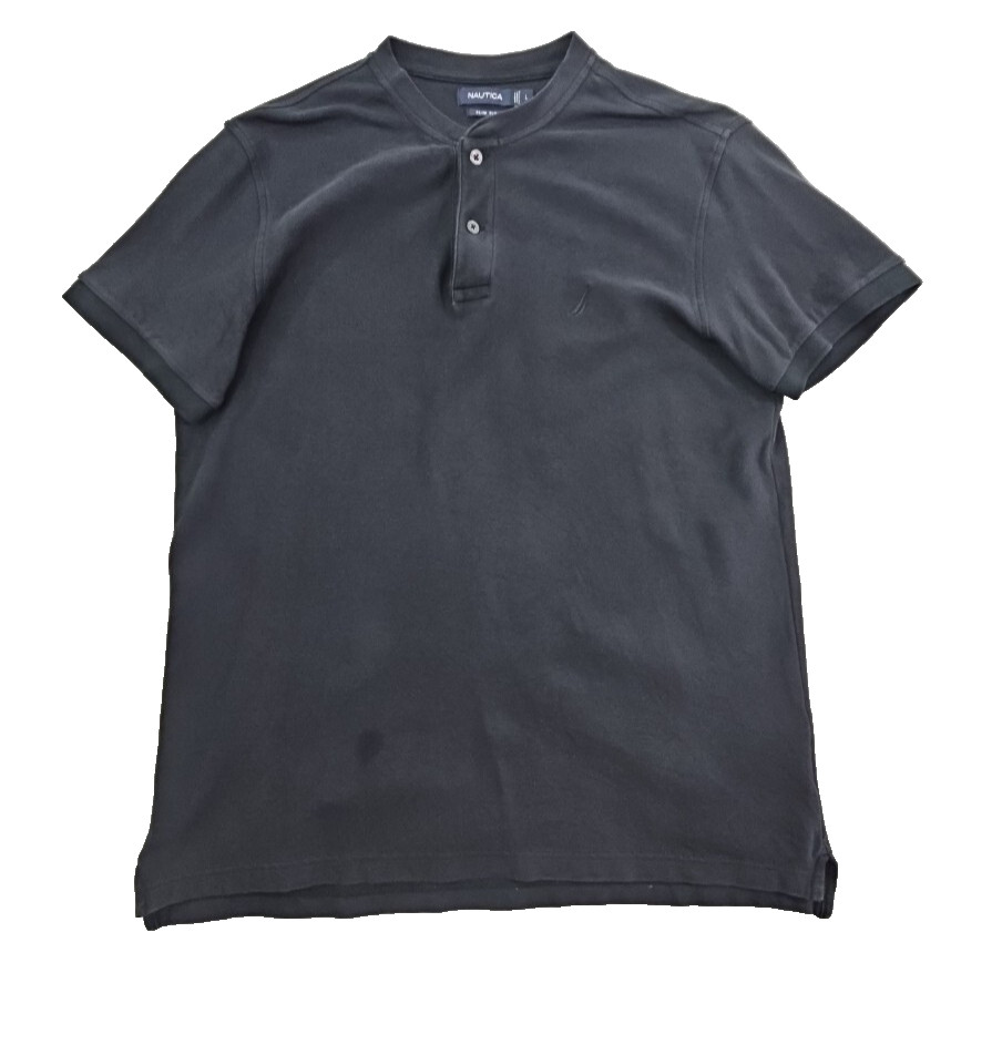 Nautica Slim Fit Heavy Crew Neck Shirt Men’s Large Dark Navy Blue EUC LN