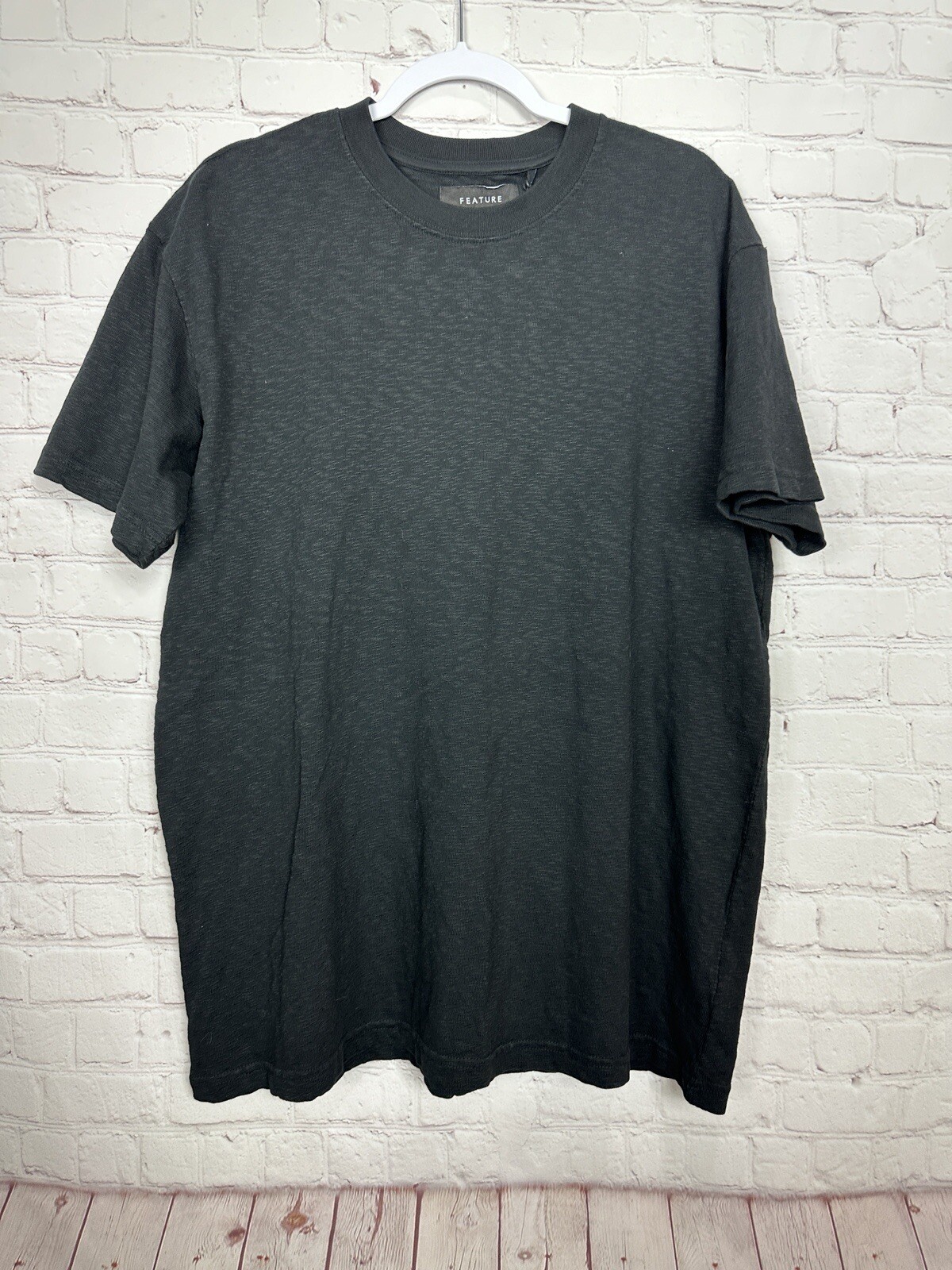 Feature All Things Good black slub long length tee t-shirt shirt, sz L, NWT $60