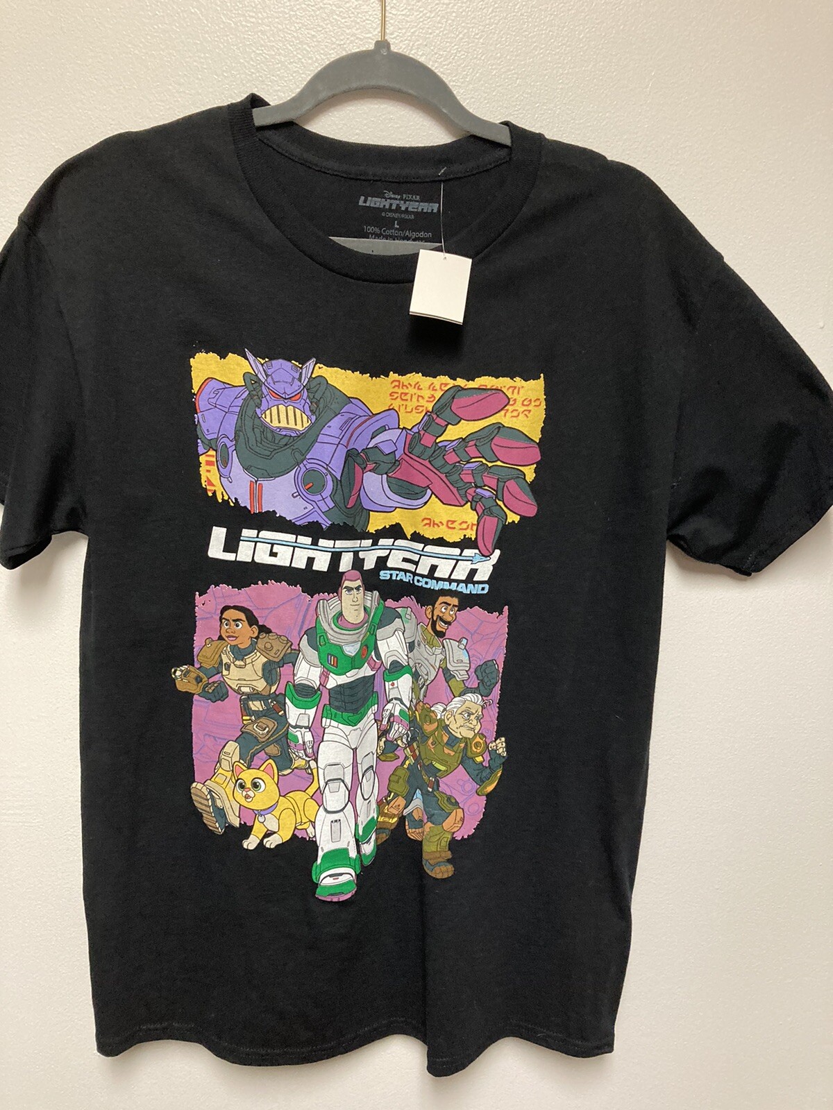 Buzz Lightyear Star Command. Lg Black T Shirt Full Front Print. Disney