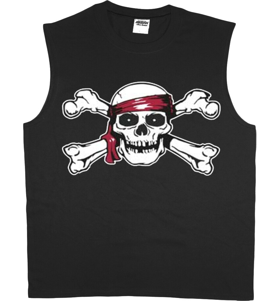Mens Sleeveless T-shirt Muscle Tee Skull Crossbones Pirate Shirt Tank Top