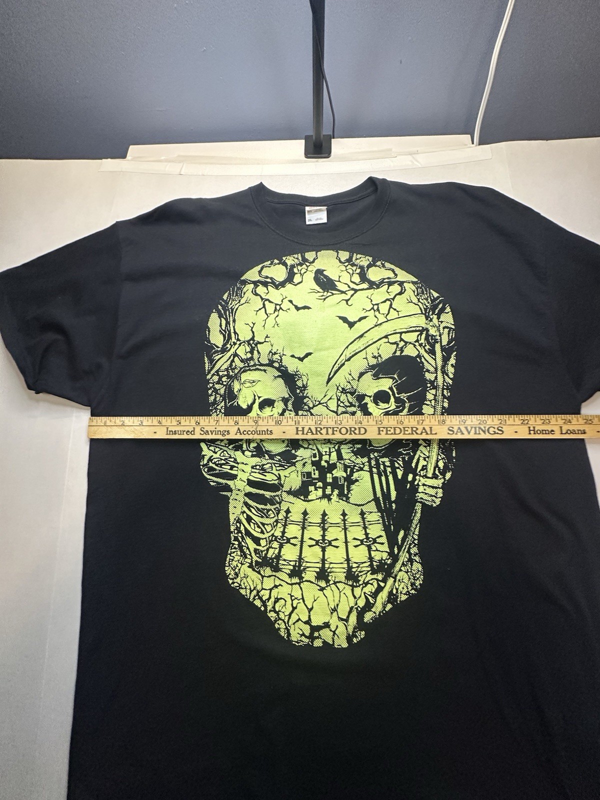 Grim Reaper Skull Skeleton Haunted T-Shirt Black Adult 2XL FOTL Heavy Cotton HD