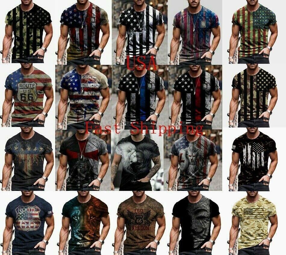 Men T Shirts USA American Flag Patriotic Fashion Short Sleeve Silky Soft Graphic