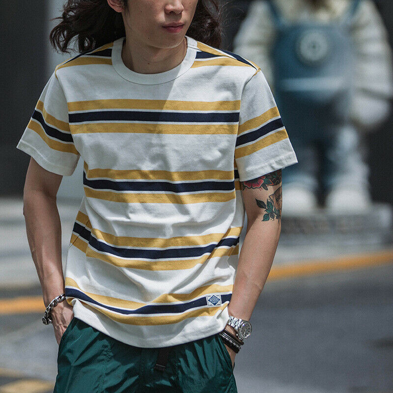 NON STOCK Ivy League Striped Crew Neck T Shirts Preppy Style Men’s Casual Tee