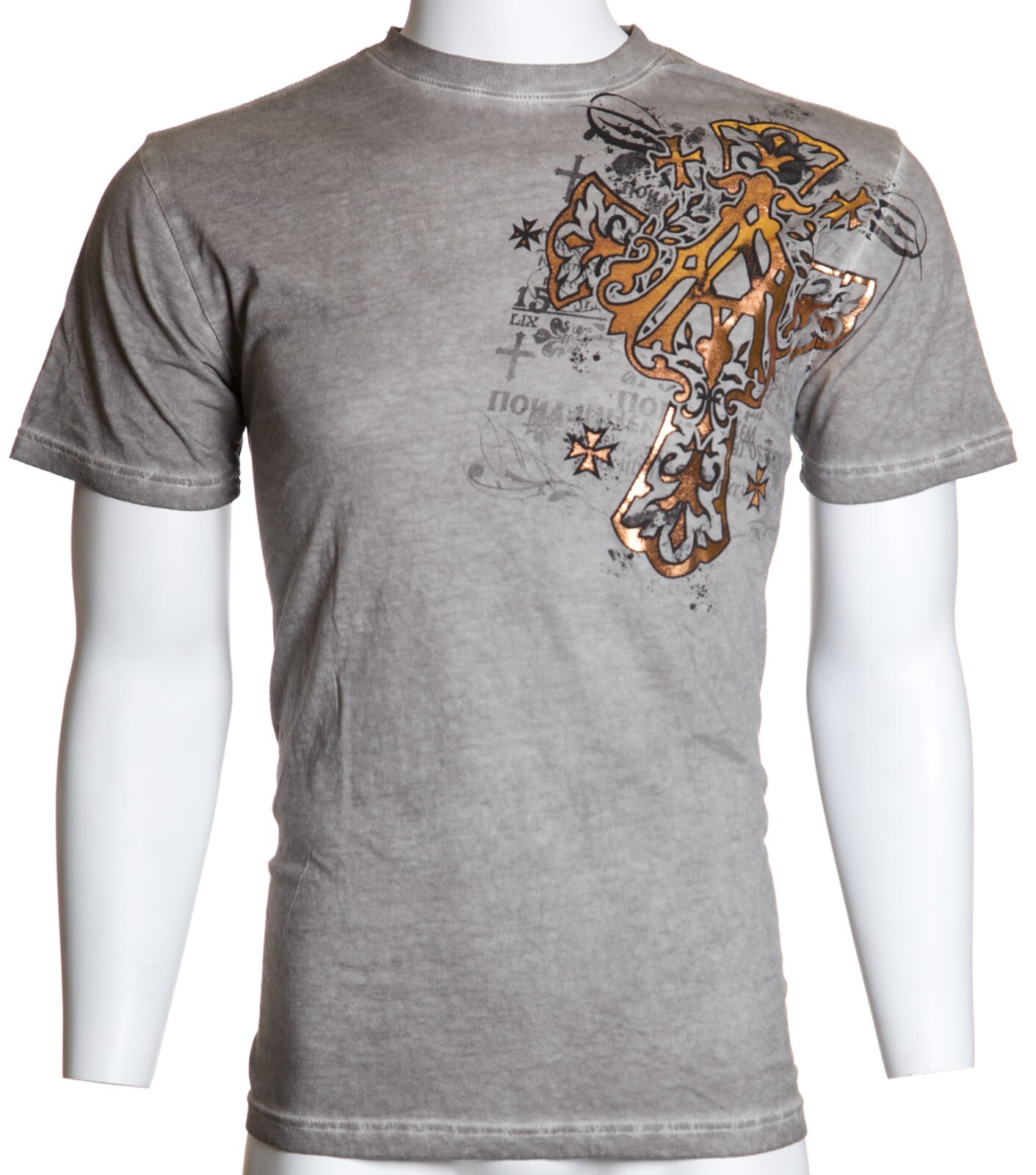 ARCHAIC by AFFLICTION Grey Oil Stain OTLEY Short Sleeve Slim Fit Y2K T-shirt NWT