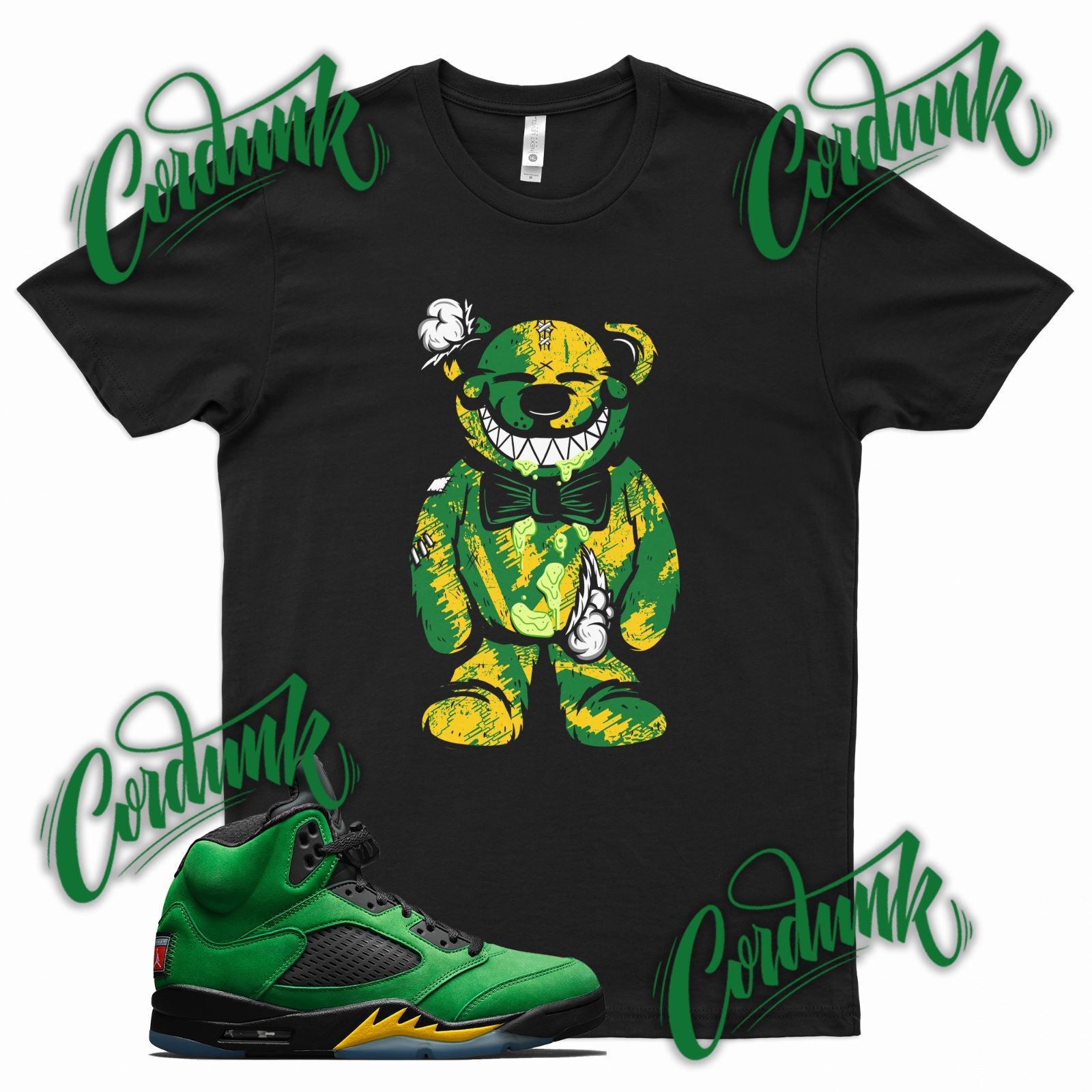 Black TATTERED TEDDY T Shirt for J1 5 Oregon Ducks Green Elevate Yellow