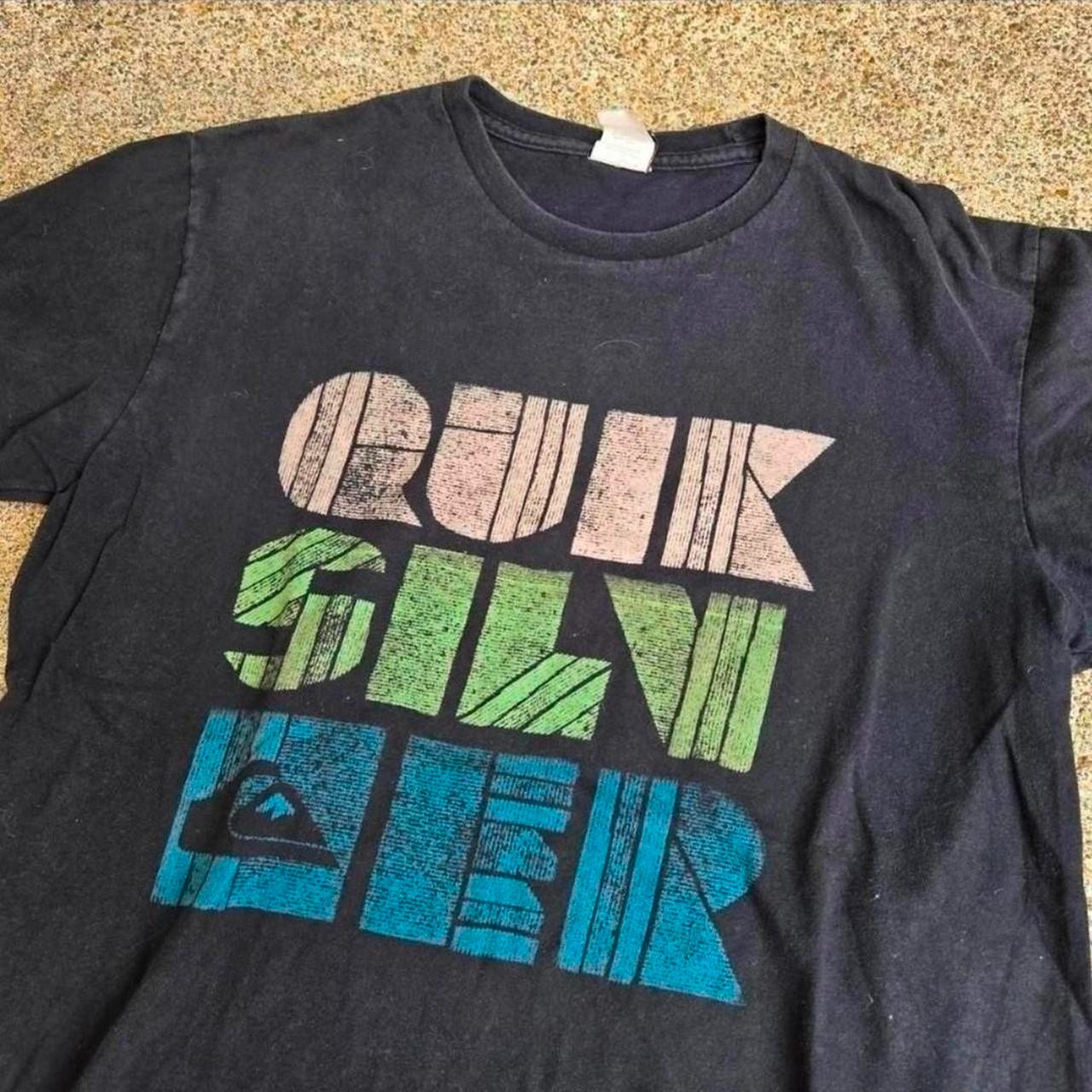Vtg Y2k Quicksilver Block Stack Logo Graphic Skate Surf T Shirt Black L