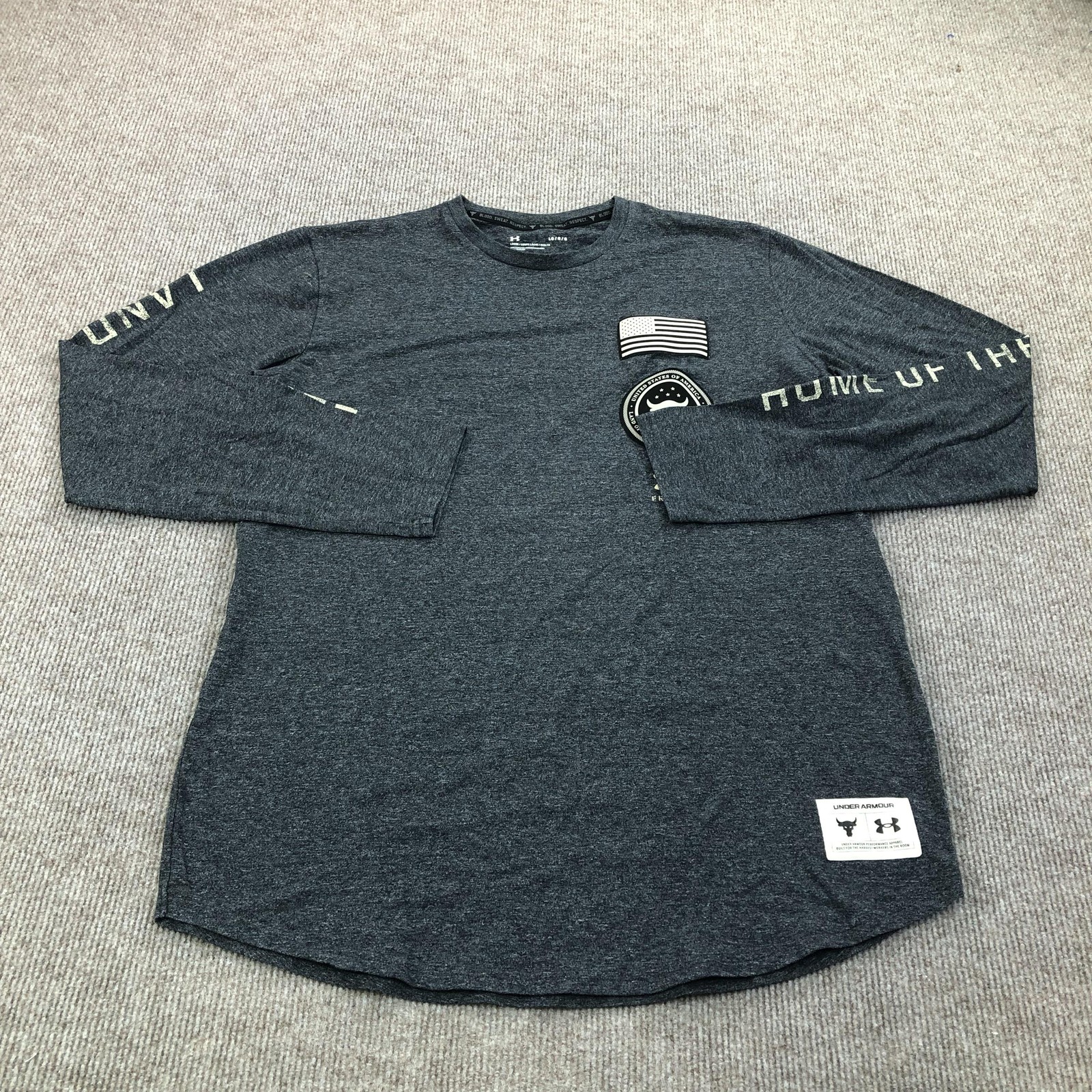 Under Armour Shirt Mens Large Gray Freedom USA Flag Long Sleeve Tagless Tee