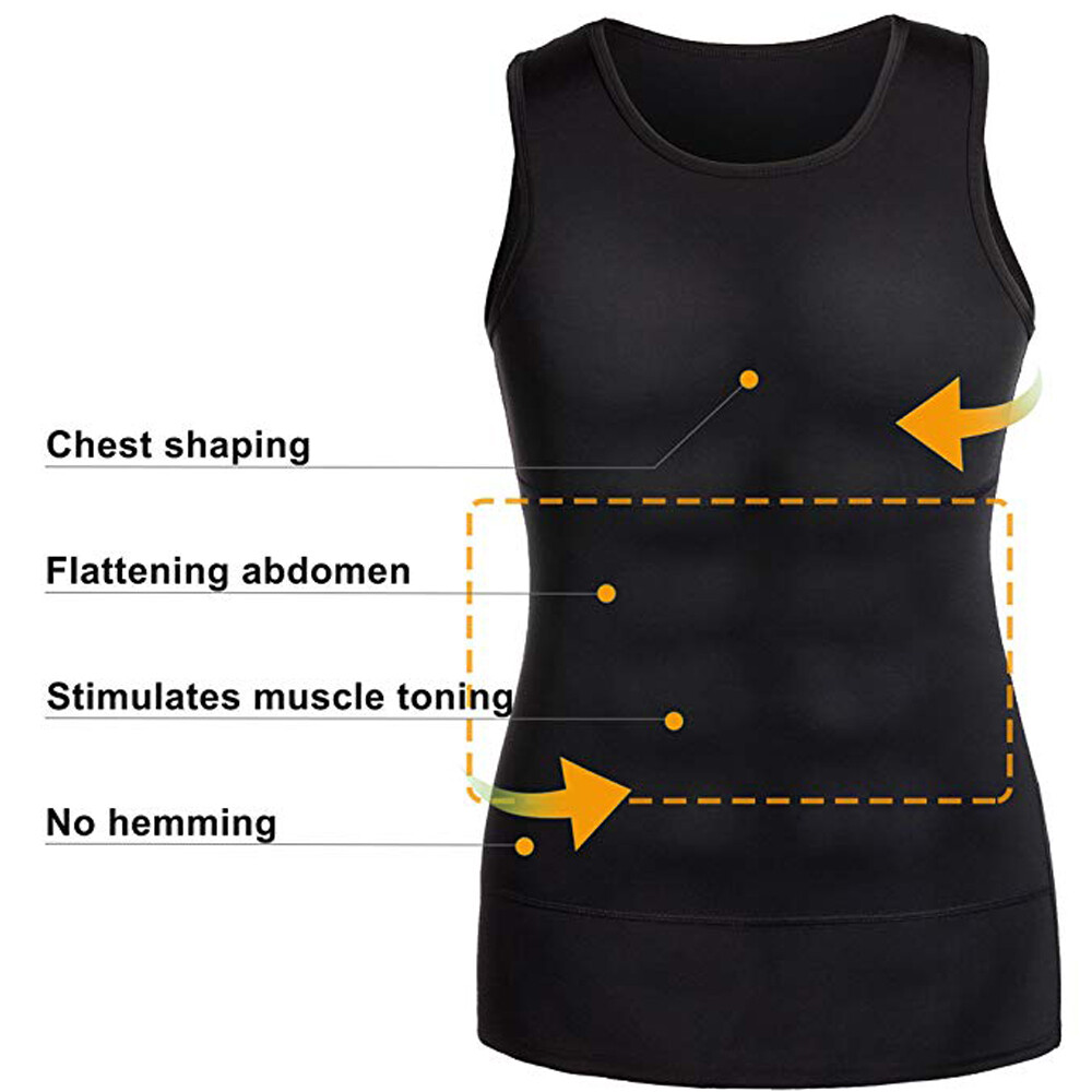 Men’s Body Shaper Toning T-Shirt Ultra Durable Tank Compression Underwear Tops
