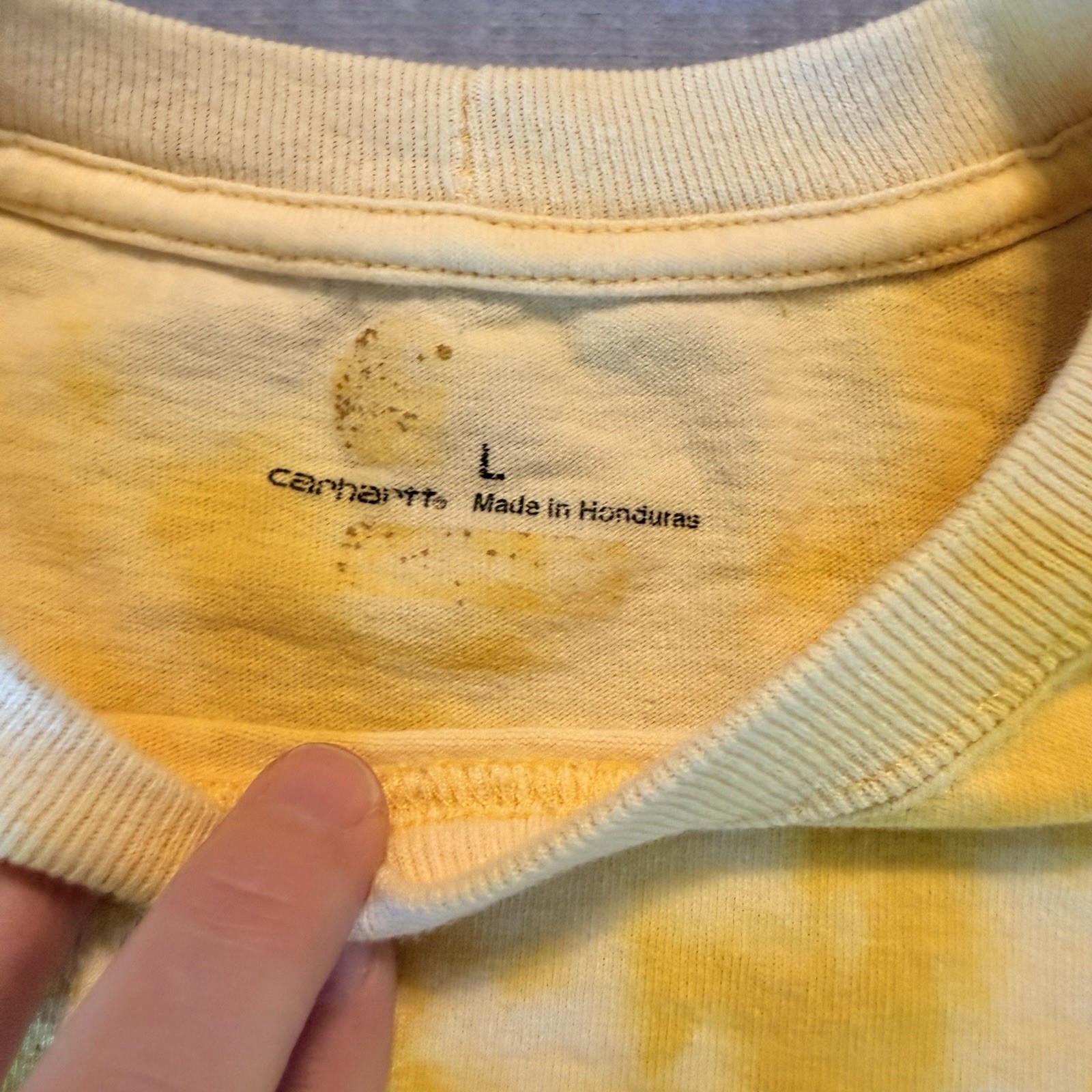 Carhartt Tie Dye Pocket T Shirt Yellow White Workwear Men’s Large USA Style