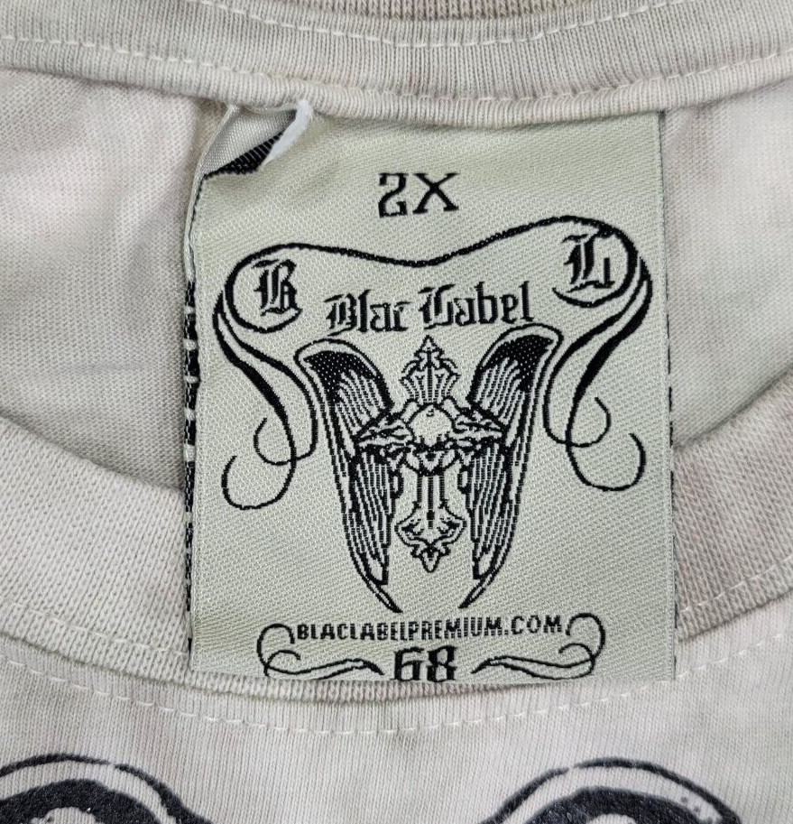 Vtg Y2k BLAC LABEL Affliction Shirt Beige Embroidered THICK AS THIEVES Men’s 2X