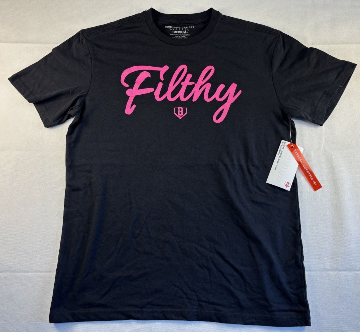 Baseball Lifestyle 101 Adult M Medium Filthy Tee Black Pink Graphic Tee NEW
