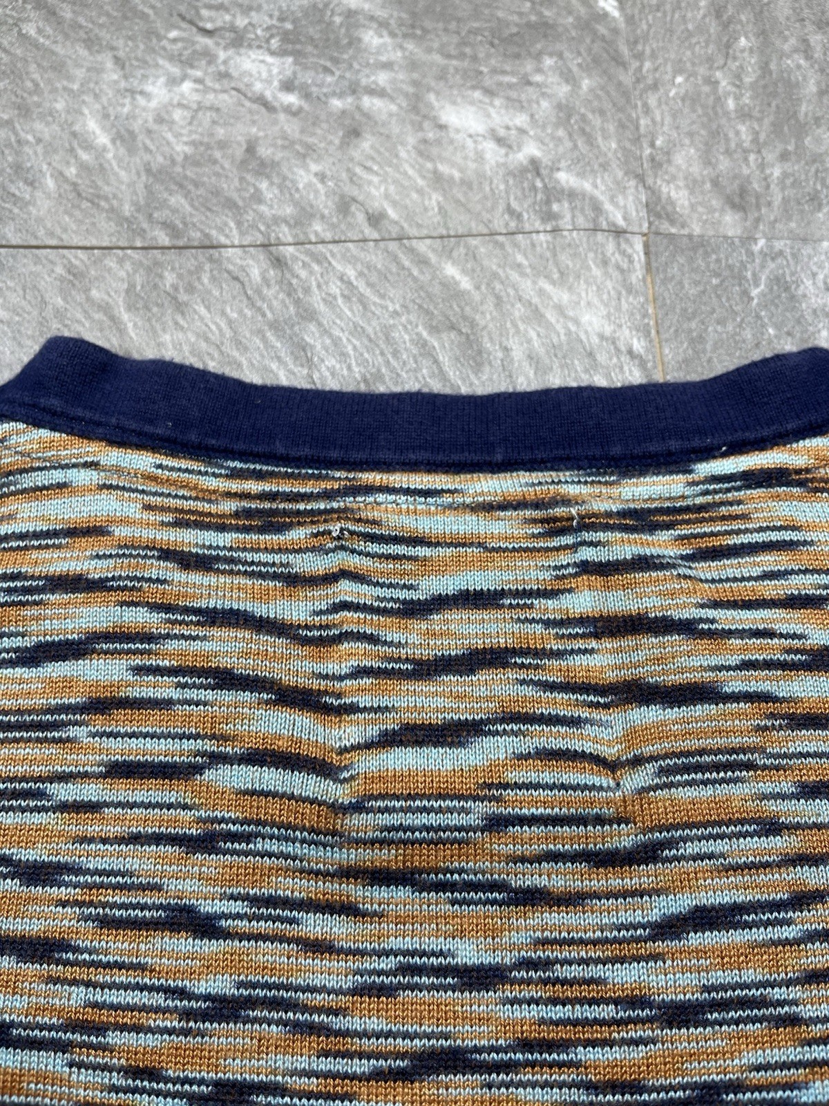 Percival Blue and Orange with Dynamic Pattern Knit Textured T-shirt tee size m