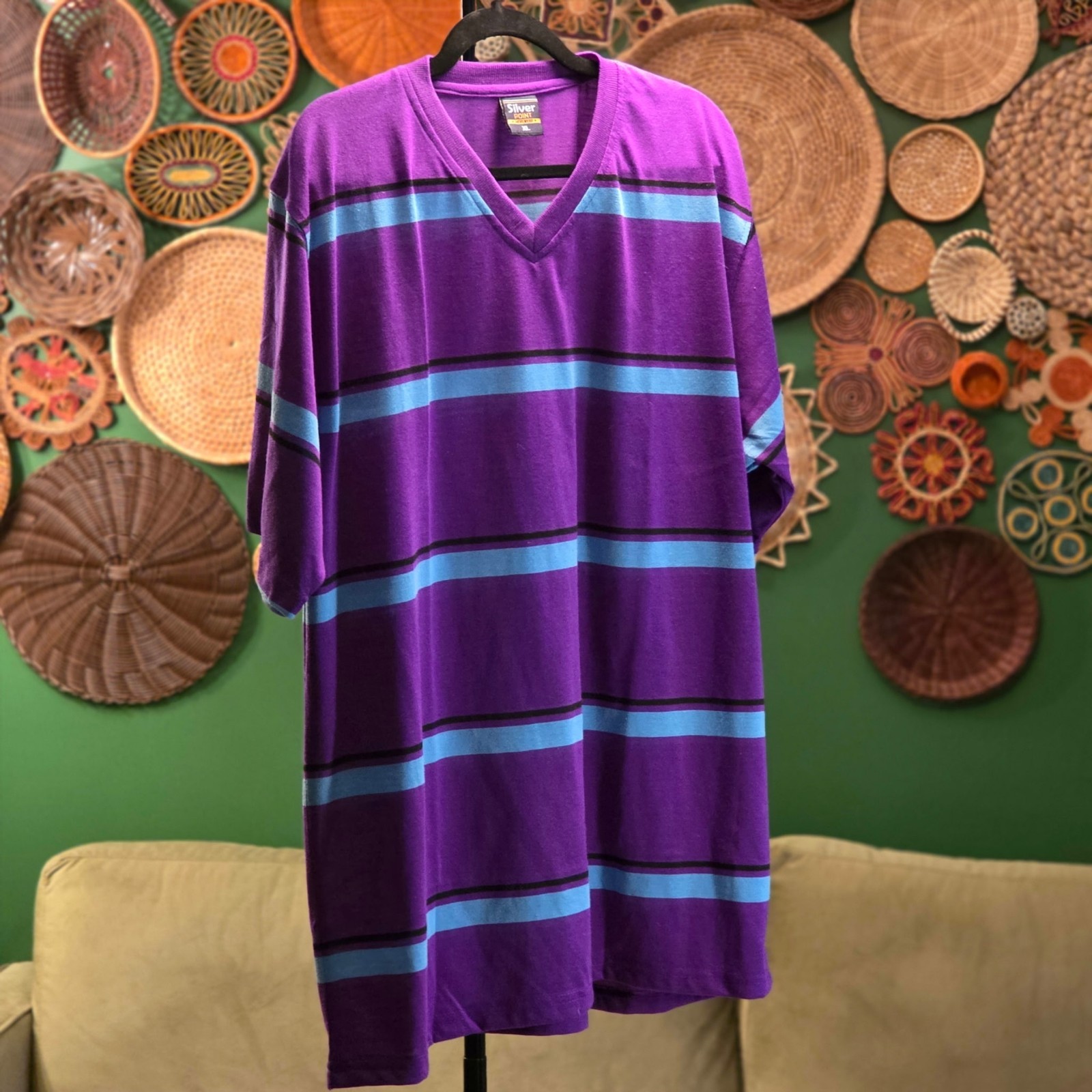 Silver Point Slim Fit XL Striped T-Shirt – Blue, Purple & Black