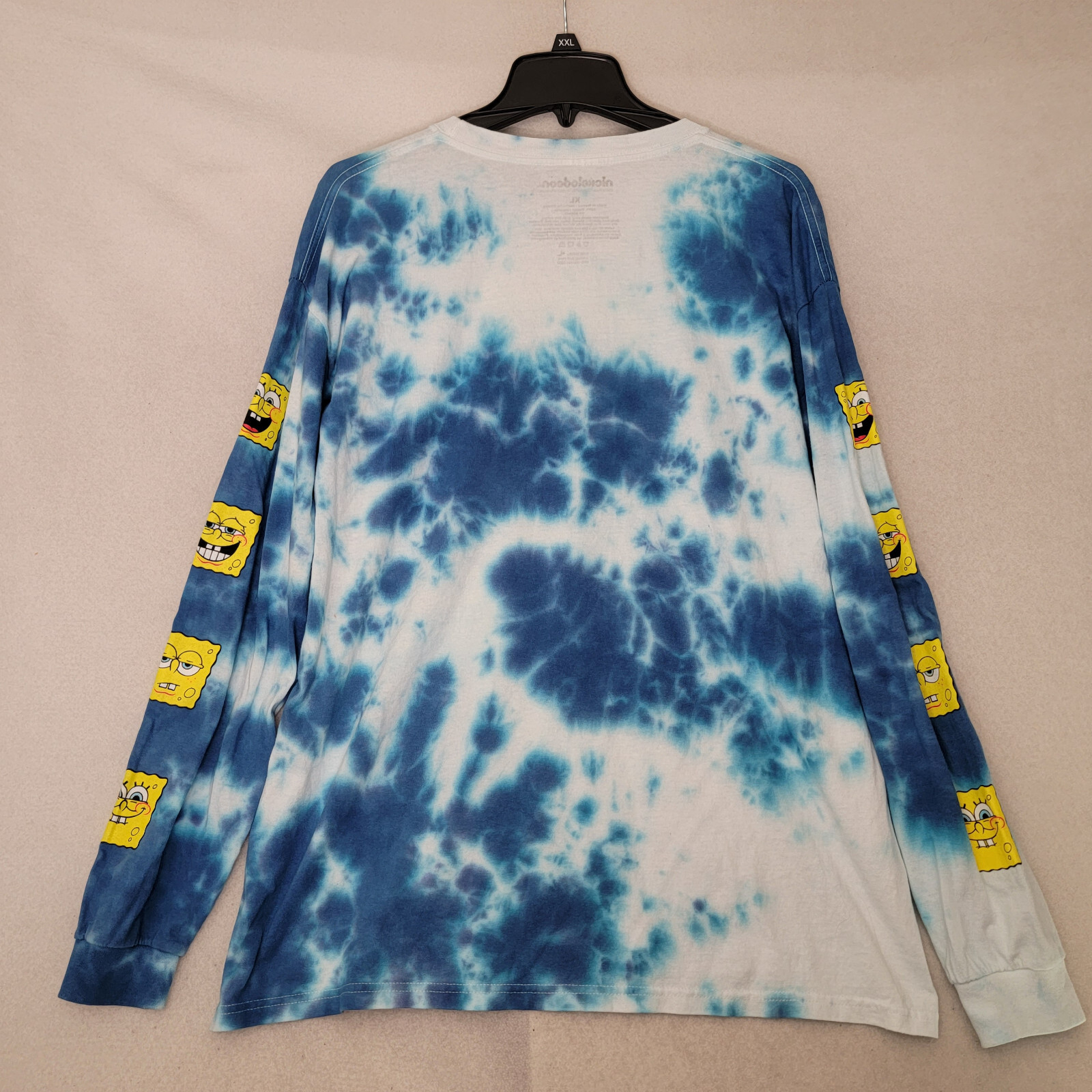 NICKELODEON SPONGEBOB TIE DYE T SHIRT MENS Large L BLUE WHITE LONG SLEEVE NWT