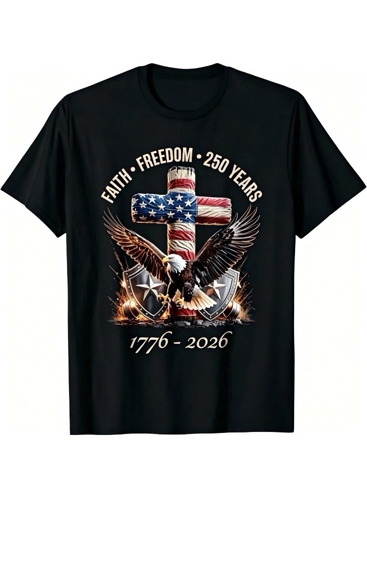 Men’s Black Graphic Print T-Shirt L Short Sleeve Crew Neck Faith Freedom 1776