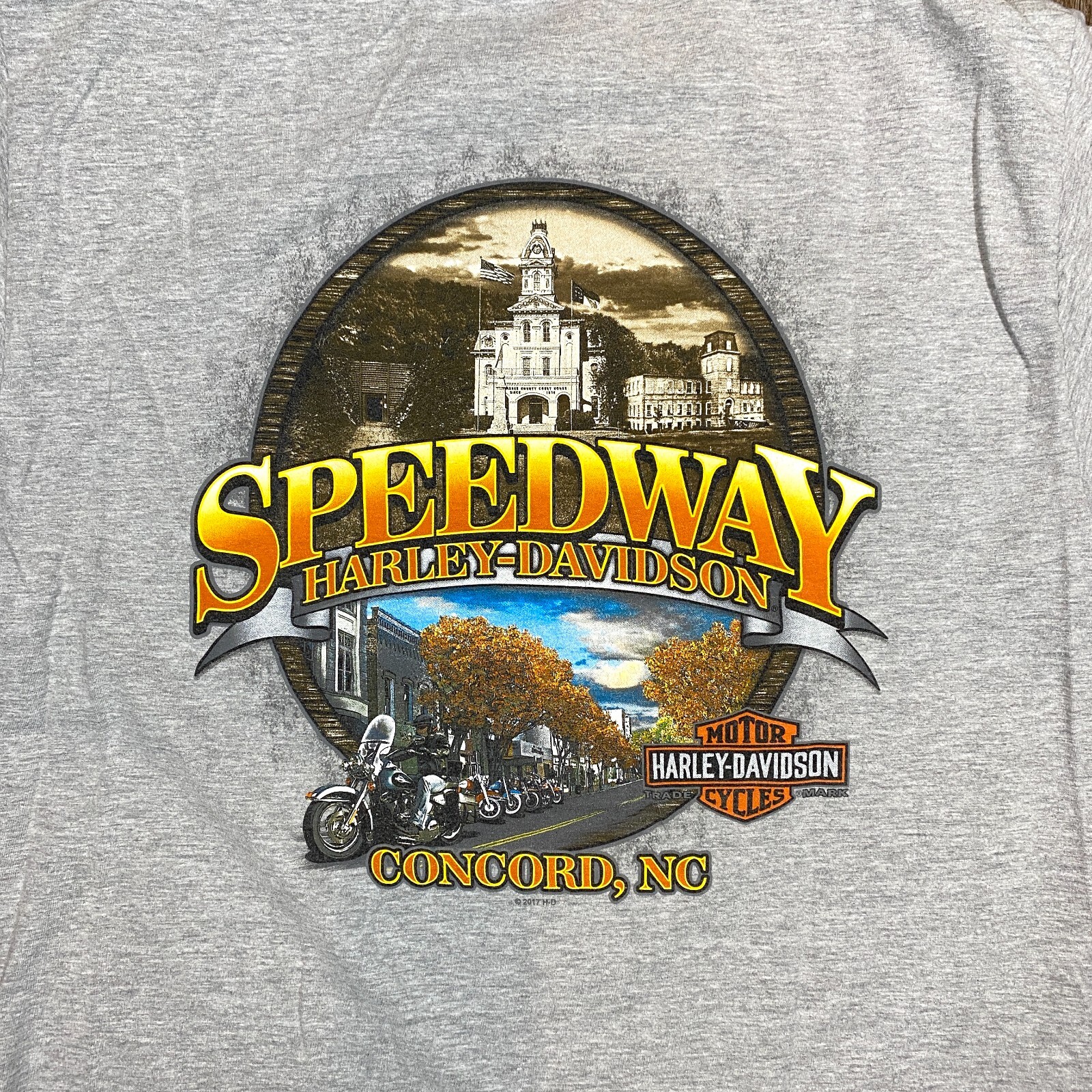 Harley Davidson T-Shirt Motorcycle Speedway Concord NC Gray Size L