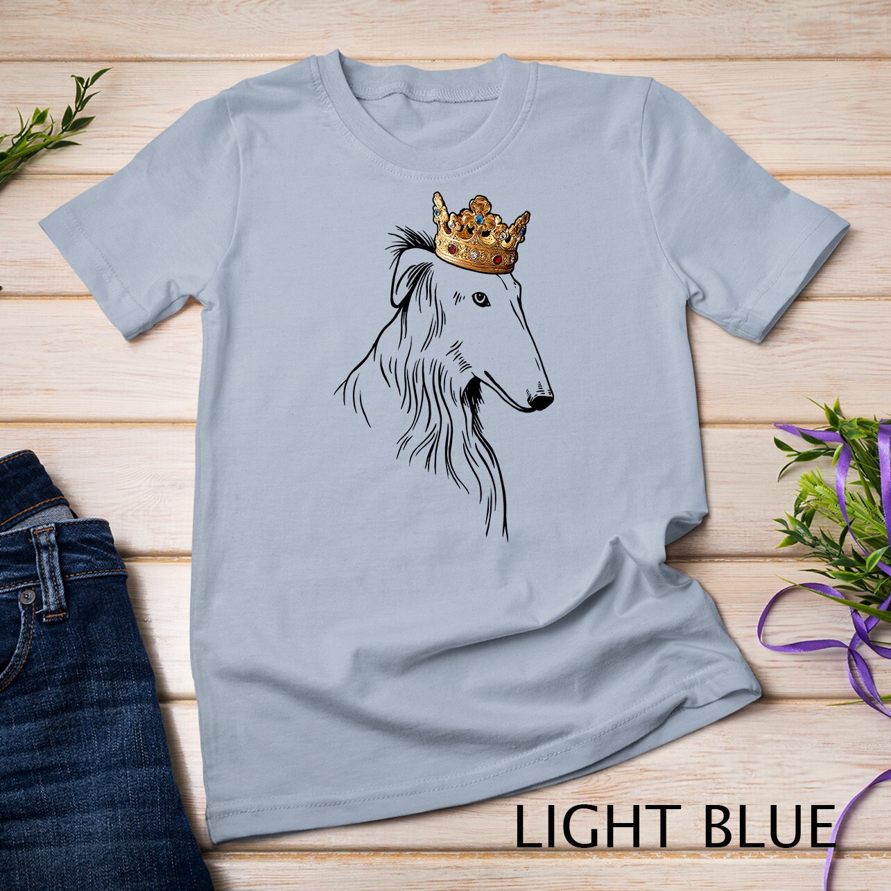 Borzoi Dog Wearing Crown Unisex T-shirt