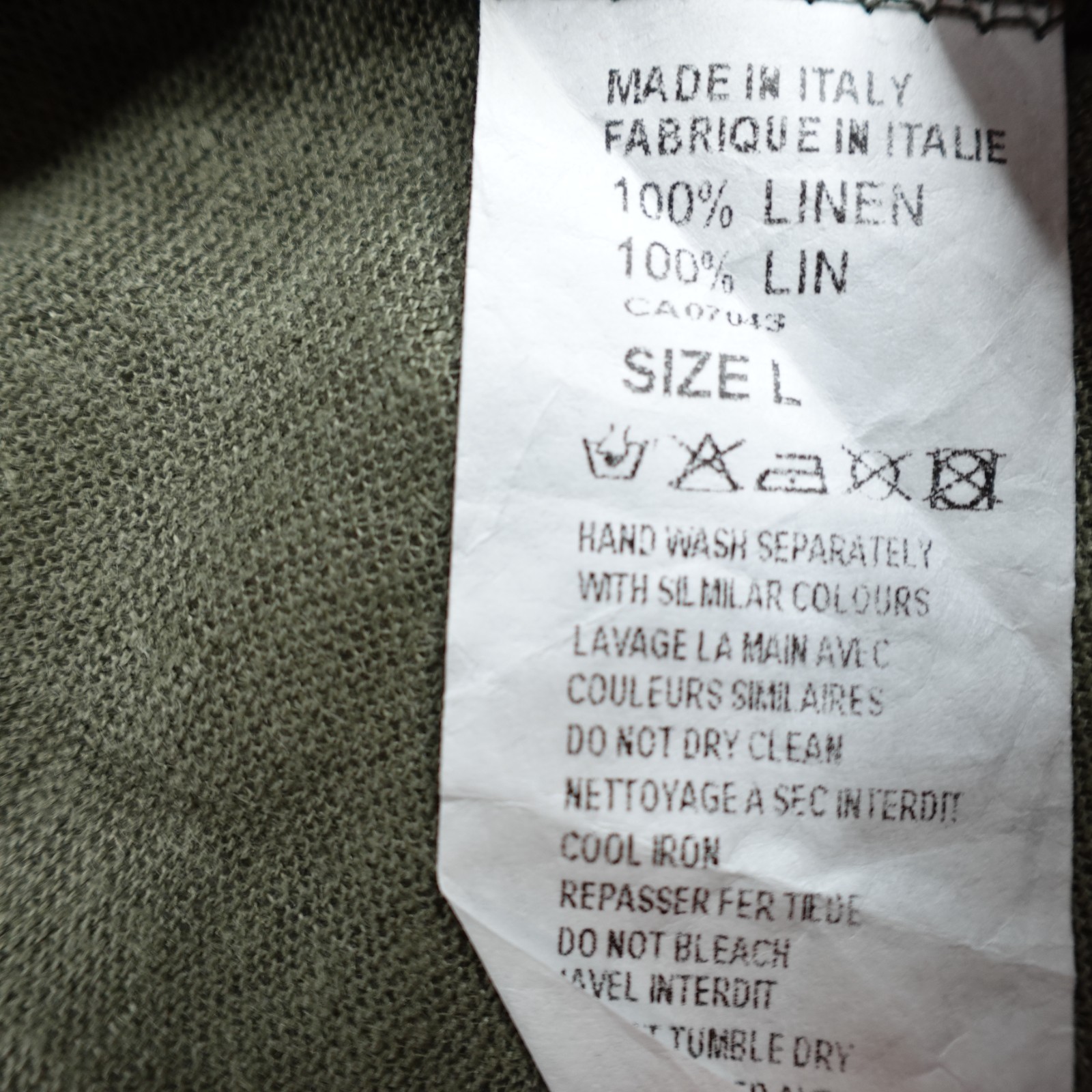 M.I.D.A. Mens Shirt Large Green Henley Collar 100% Linen NEW
