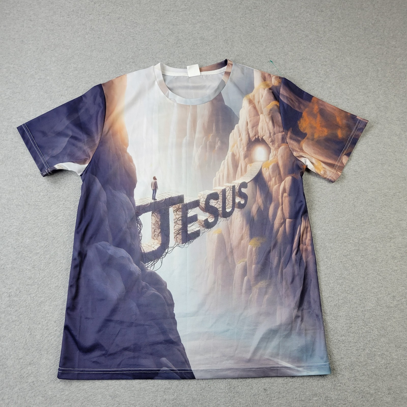 Jesus 3D Shirt Mens Medium Performance White Gray Graphic Print